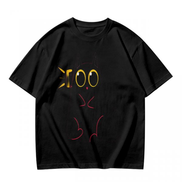 Olive Green T-Shirt With Surprised Black Cat Graphic Print
