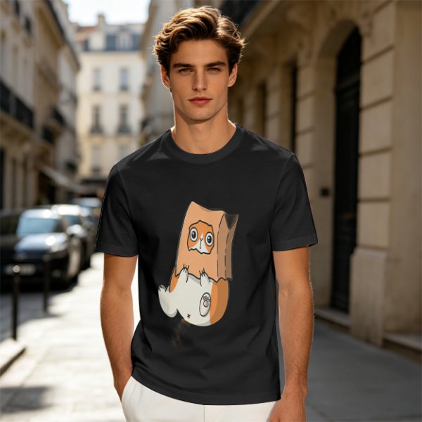 Olive T-Shirt With Cute Hamster In Paper Bag Print