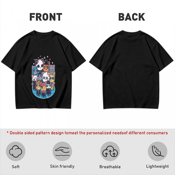 Olive T-Shirt With Cute Chibi Cat Character Group Print