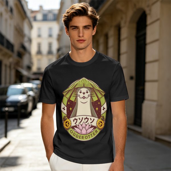 Otter with Straw Hat Graphic Tee Design