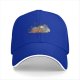 Black baseball cap with whimsical sleeping character and butterfly print