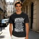 Olive green t-shirt with meditating cat and 'namastay away from me' print