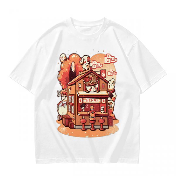 Anime Style Restaurant Scene Graphic T-Shirt Artwork