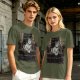 Olive Green T-Shirt With Cat In Armchair Graphic Print