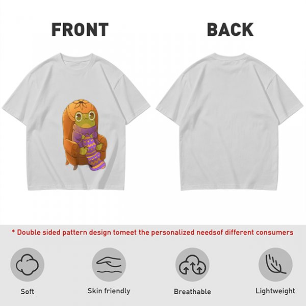 Olive Green T-Shirt with Cozy Frog in Pumpkin Hat Graphic