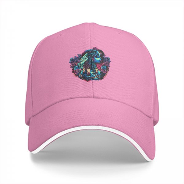 Black baseball cap with neon gothic fantasy graphic print