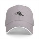 Black baseball cap with a cartoon crow holding a coffee cup
