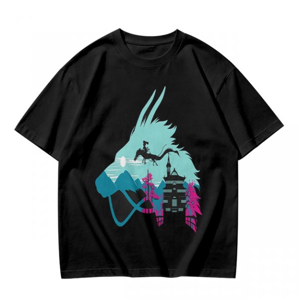 Olive T-Shirt With Spirited Away Dragon Silhouette Artwork
