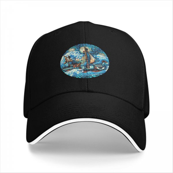 Black Baseball Cap With Stormy Sailing Ship Art Print