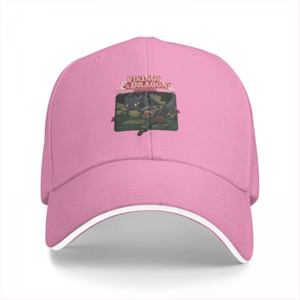 Black Baseball Cap With Vikings And Dragons Graphic Print