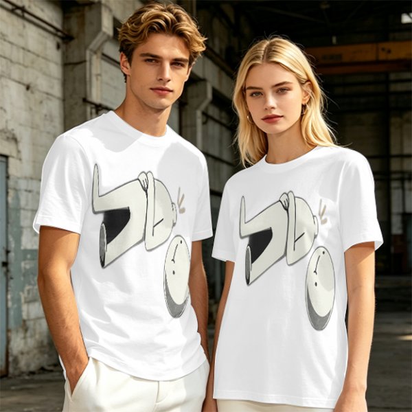 Olive T-Shirt With Surprised Cartoon Figure And Separate Face Print