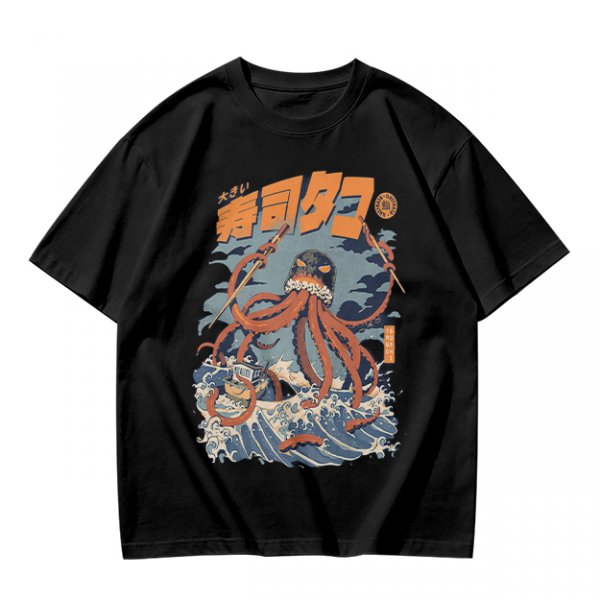 Japanese octopus sushi wave graphic t-shirt design