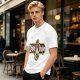 Olive green graphic t-shirt with zebra stripe design