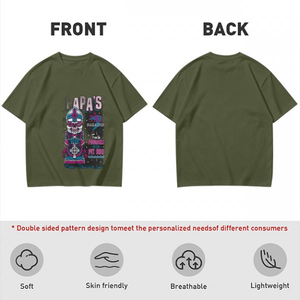 Olive T-Shirt with Papa's Tiki Paradise Skull Graphic