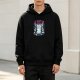 Black Hoodie With Cute Demon Cat Graphic Print