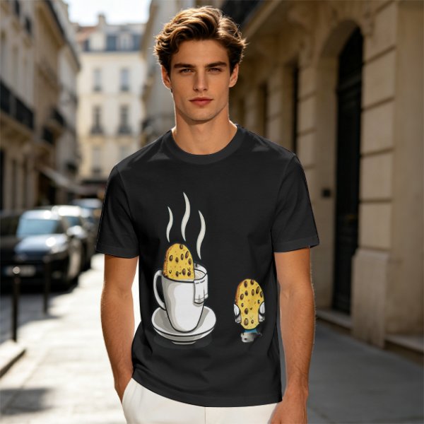 Olive T-Shirt With Funny Cookie In Coffee Cup Print