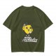 Olive green t-shirt with cheerful lemon mascot graphic and make lemonades text