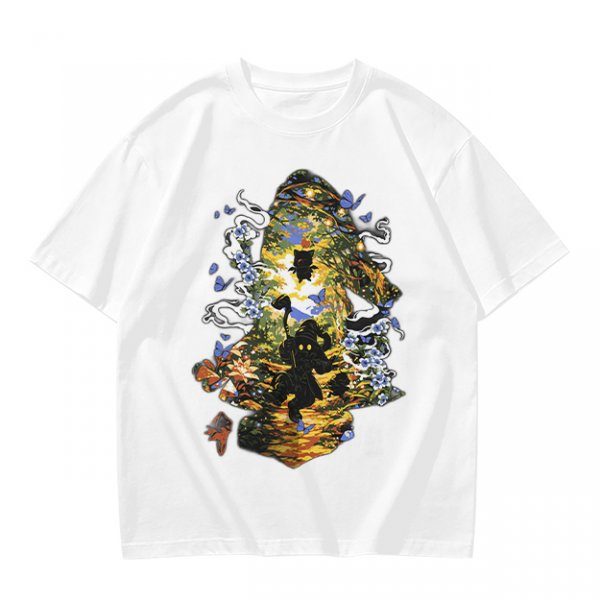Olive Green T-Shirt With Mystical Cat Silhouette Graphic Print