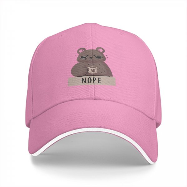 Black Baseball Cap With Grumpy Bear Holding Coffee Mug And Nope Text