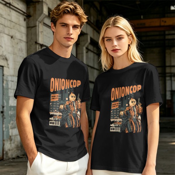 Onion Cop Graphic Tee with Retro Comic Style Artwork
