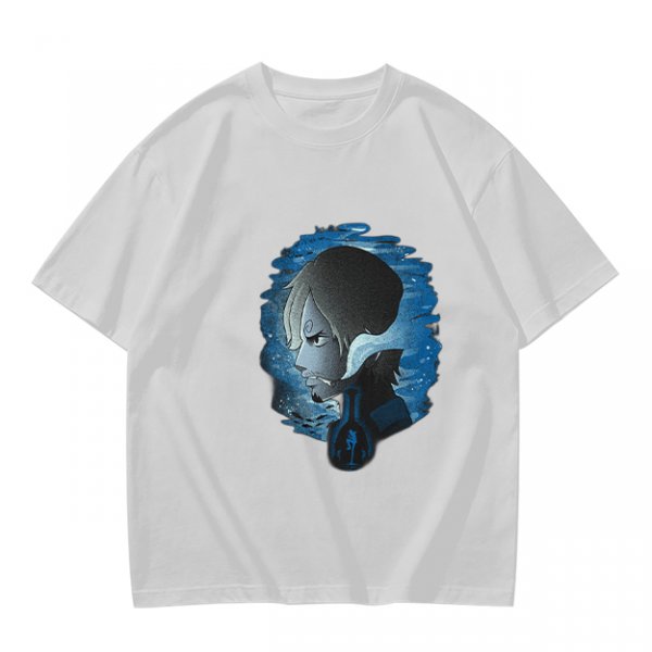 Olive T-Shirt With Anime Character Profile In Blue Cosmic Print
