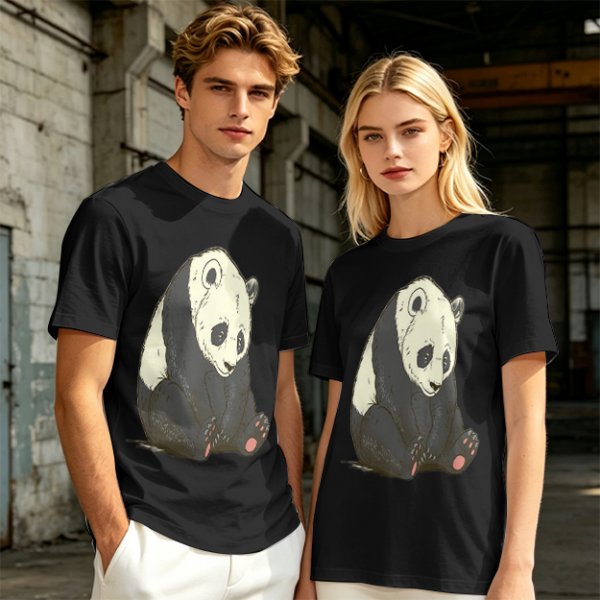 Olive T-shirt with Sad Sitting Panda Graphic Print