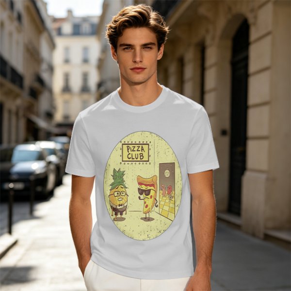 Pizza Club T-Shirt With Funny Pineapple and Pizza Slice Characters