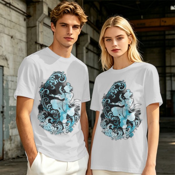 Olive T-shirt with Waterbender Character and Wave Art Print