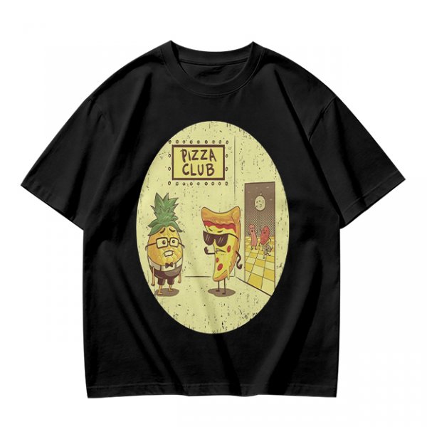 Pizza Club T-Shirt With Funny Pineapple and Pizza Slice Characters
