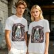 Olive T-Shirt with UFO Abducting Cat Over Burning City