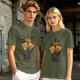 Olive Green T-Shirt With Sun And Dark Figure Graphic Print