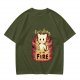 Olive Graphic T-Shirt With Everything Is On Fire Cat Design