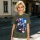 Olive t-shirt with Kiki's Delivery Service window print of girl reading letter