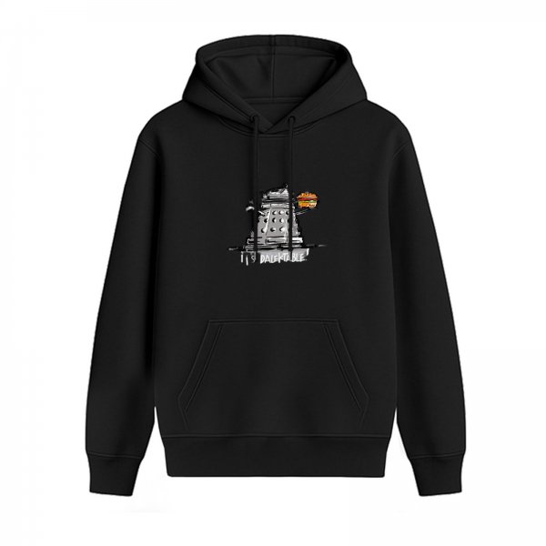 Black Hoodie With Doctor Who Dalek Holding Burger Graphic