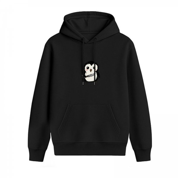 Black Hoodie With Cute Penguin Graphic Print