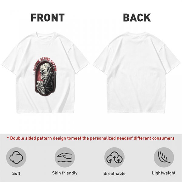 Olive T-Shirt with Vampire Coffee Before Coffin Graphic Print