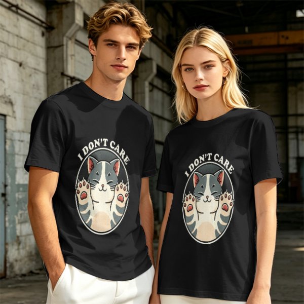 Olive T-shirt with I Don't Care Cat Graphic Print