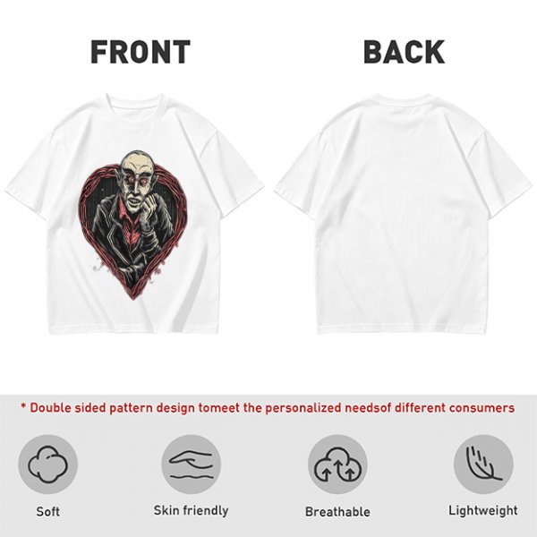Olive T-shirt with Nosferatu Vampire in Red Heart Frame