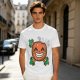 Olive T-Shirt with Smiling Pumpkin Corn Crossbones Graphic
