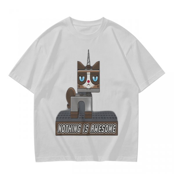Olive T-Shirt with Grumpy Cat Lego Style 'Nothing Is Awesome' Print