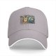 Black baseball cap with retro grumpy tabby cat and old mobile print