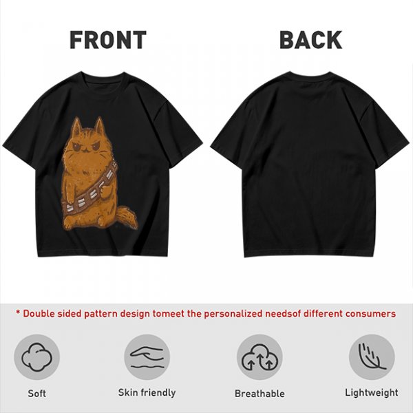 Olive green t-shirt with a grumpy cat in a Chewbacca-style bandolier print