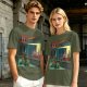 Olive T-Shirt With Surreal Bar Scene Graphic Print