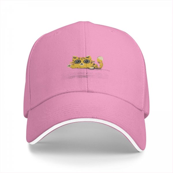 Black Baseball Cap With Cute Peeking Cat Graphic
