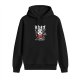 Black hoodie with rock panda playing electric guitar graphic