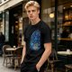 Olive T-Shirt With Blue Fantasy Monster Graphic Print