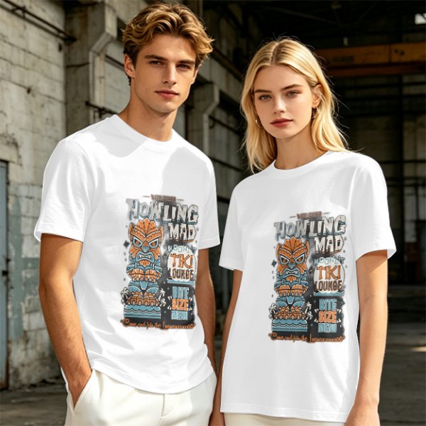 Olive t-shirt with Howling Mad Tiki Lounge graphic print