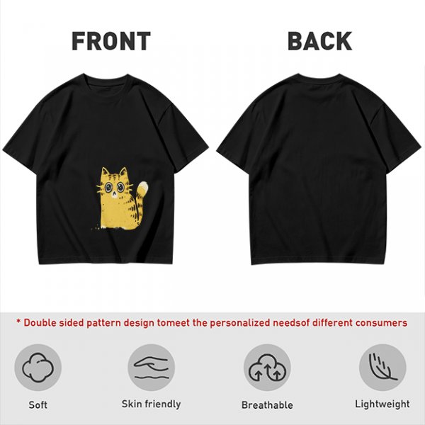 Olive Green T-Shirt With Surprised Yellow Tabby Cat Graphic