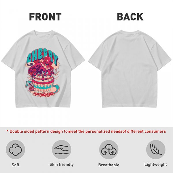 Olive T-shirt with Cherry Surf Cupcake Beach Graphic Print