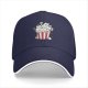 Black baseball cap with cute cat popcorn bucket graphic